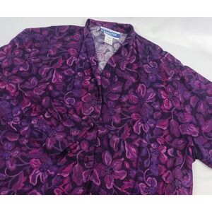Pendleton Blouse Top Purple‎ Classic Floral Size 12 Womens LongSleeve Plus